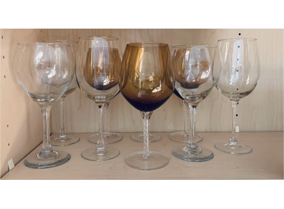 Group Of  Nine Large Wine Glasses