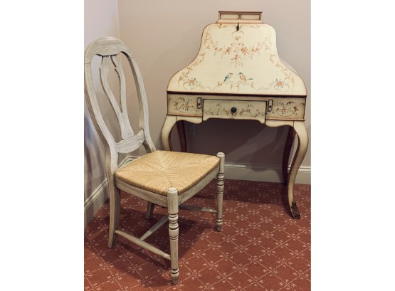 Paint Decorated Lady's Writing Desk &  Compatible Side Chair