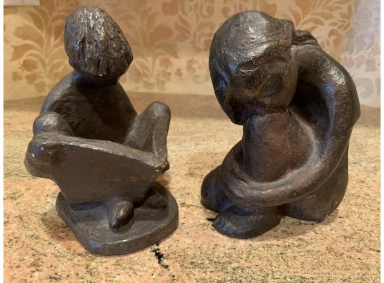 Pair Ceramic Figural Sculptures Depicting Children
