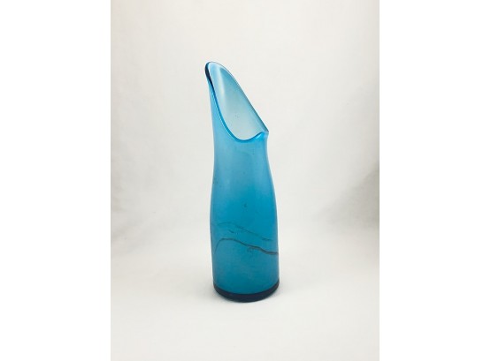 Mid Century Blue Pulled Glass Vase