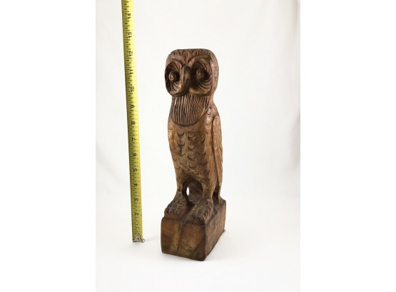 Vintage Hand Carved Wood Owl Sculpture