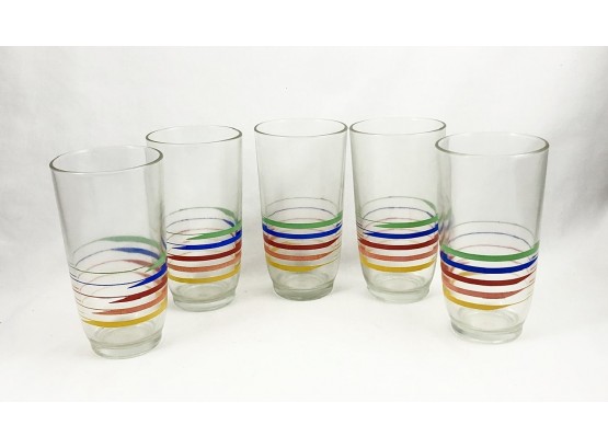 Set Of 5 Vintage Primary Colors Rainbow Glasses- Made In Brazil