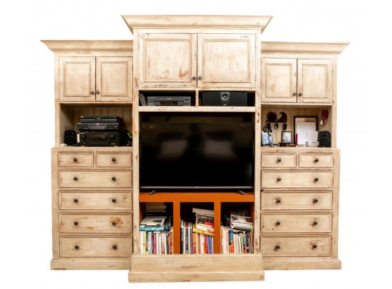 Custom Made Distressed Wood Entertainment/Wardrobe Cabinet (RETAIL $8,000)