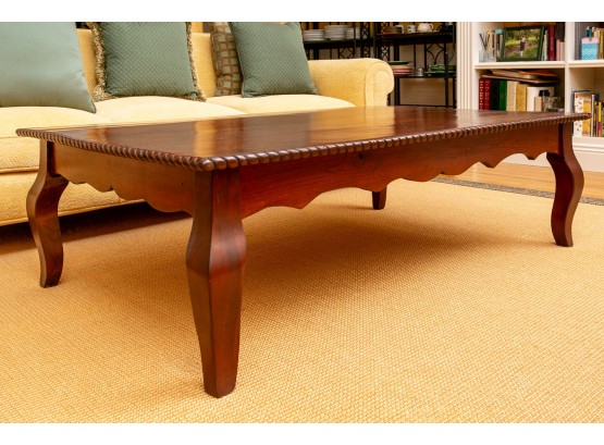 Elegant Wood Coffee Table With Braided Trim Edge