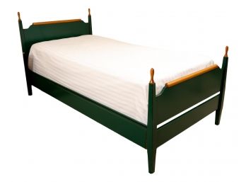 Forest Green Cherry Wood Trim Four Poster Twin Bed With Sealy Posturepedic Mattress And Boxspring (Optional)