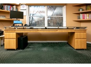 Custom Made Wood Double Desk With Laminate Surface Top (RETAIL $5,000)