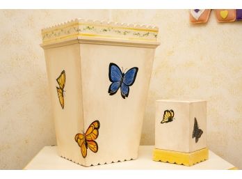 Hand Painted Waste Basket And Tissue Box