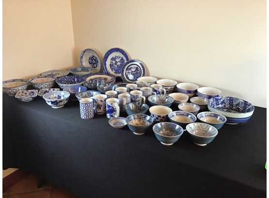 Very Large Mixed Lot Of Blue And White Dishes