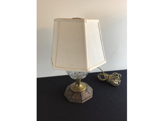 Antique Glass And Brass Table Lamp