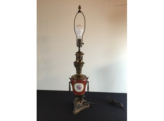 Antique Red And Brass Lamp