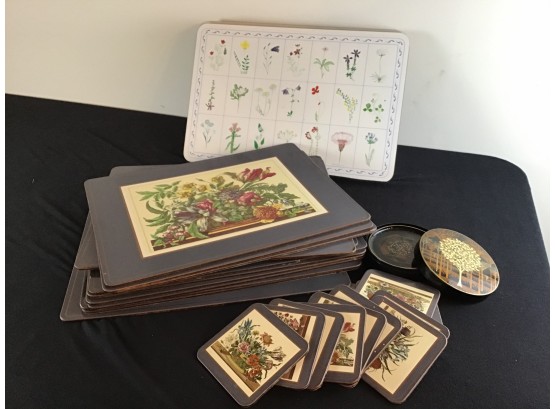 Very Large Lot Of  Hard Floral Place Mats And Coasters
