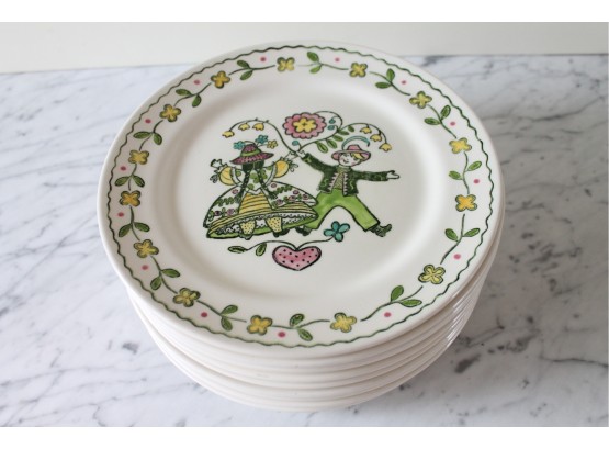 HAPPY TIMES!!! Set Of 10 Fantabulous HANDPAINTED Plates From The 1950s By POPPYTRAIL! Made In California