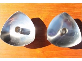 PAIR Of DANISH MODERN Stainless Steel OSH Tapered Candlestick Holders