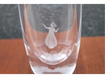 Very Collectable ORREFORS Swedish Glass Vase, Etched Signed. GIRL WITH BIRDS! Very Elegant