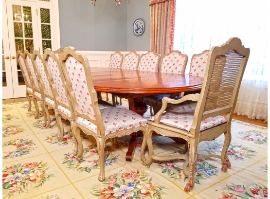 Custom Solid Mahogany Dining Table By Thomas Newman And 12 Vintage Regence Chairs