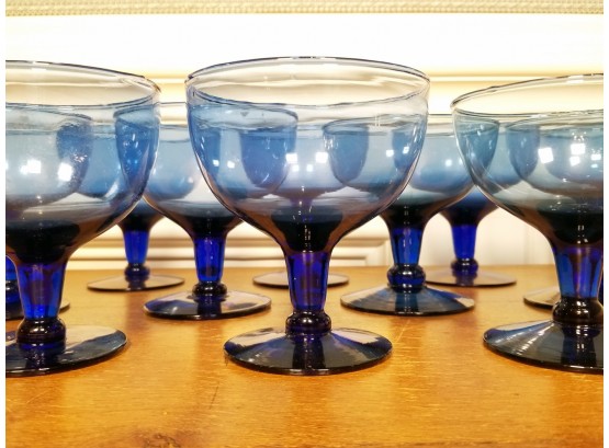 Set/11 Blue Handblown Glass Goblets