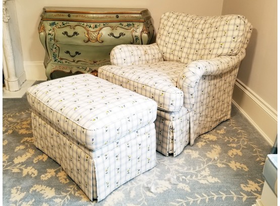 Upholstered Down Stuffed Arm Chair And Ottoman By Edward Ferrell
