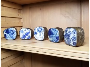 Collection Of Trinket Boxes With Antique Delft Tile Lids