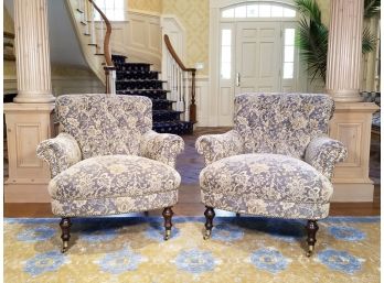 Pair Tufted Upholstered Armchairs With Nailhead Trim