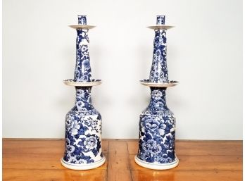 Pair Antique Chinese Porcelain Candlesticks