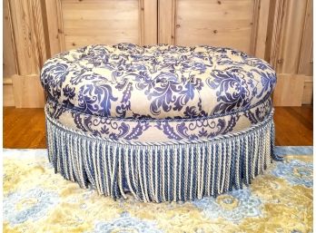 Large Button Tufted Ottoman With Tasseled Skirt