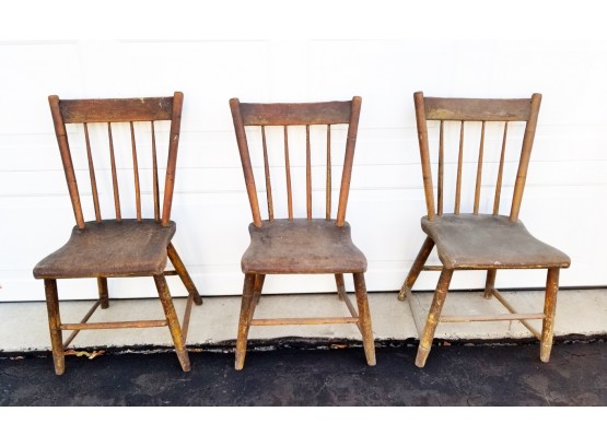 3 Antique Windsor Style Colonial Arrow Back Wooden Side Chairs (B)