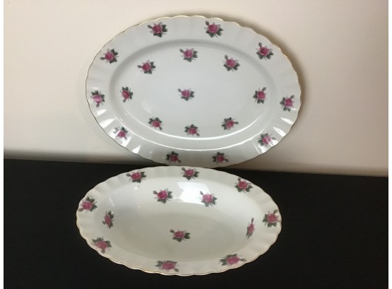 Set Of 2 Bond Ware Floral Oval Bowl And Platter