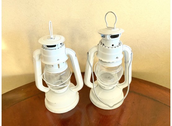 Pair Of Painted White Metal Lanterns