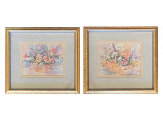 Pair Of Vintage Floral Watercolor Art Prints