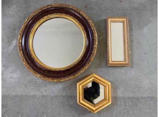 Gold Framed Decorative Wall Mirror Trio