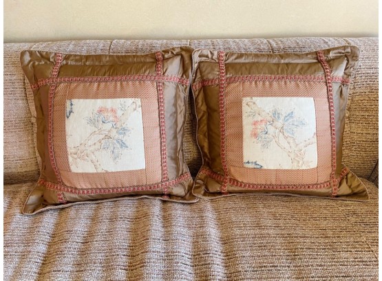Pair Of Decorative Silk Accent Pillows