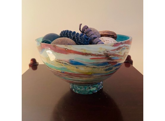 Multi Colored Hand Blown Glass Bowl
