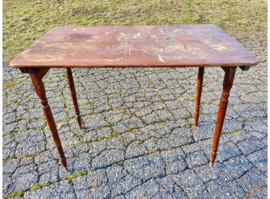Antique Folding Sewing Table With Inlaid Ruler