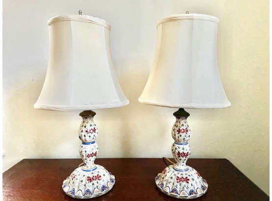 Pair Of Floral Painted Table Lamps