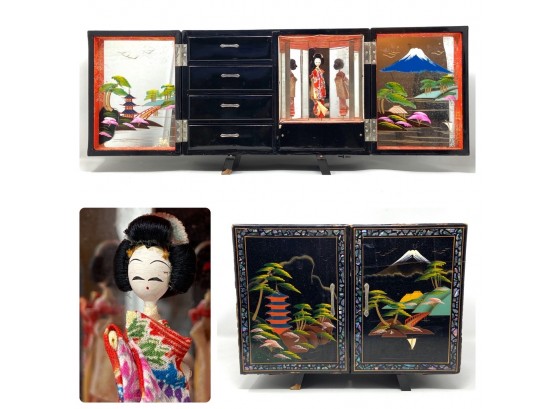 Vintage Japanese 1940s/1950s Dancing Geisha Musical Jewelry Box