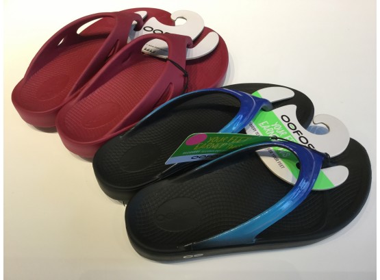 Two Pairs Oofos W-7 Oolala Bluejay And Unisex W-7 M-5 Original Cranberry, Retail 89.98