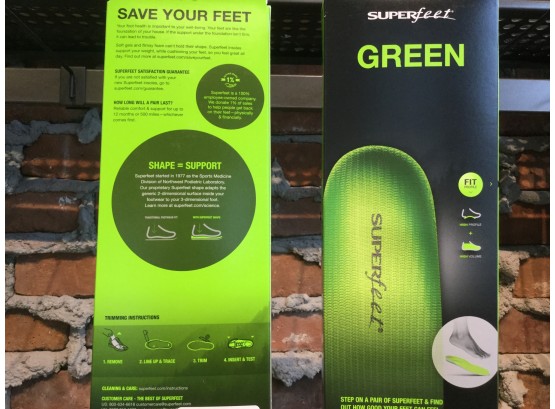 Three Pairs Superfeet GREEN Insoles Size C: W 6.5-8 Or M 5.5-7, Retail 149.85