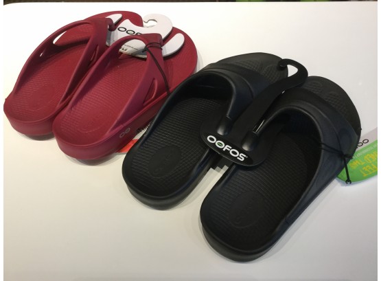 Two Pairs Oofos Unisex W-9 M-7 Original Cranberry And Slide Black, Retail 79.98