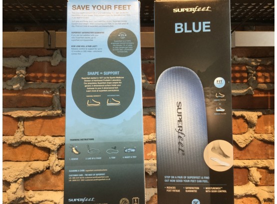(2) Pairs Superfeet BLUE Insoles Size E: W 10.5-12 Or M 9.5-11, Retail $89.90