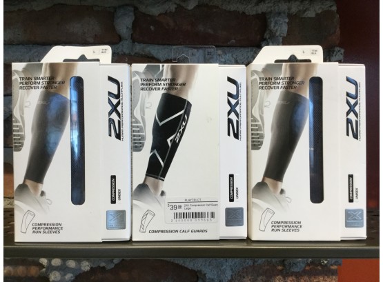 (3) Pairs Of 2XU Human Performance Unisex Large Compression Guard And Sleeves, Retail $130