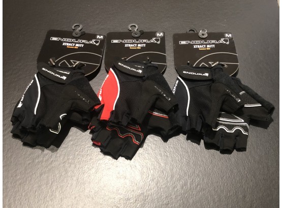 Three Pair Men’s Endure Cycling Gloves - Size Medium, Retail $25