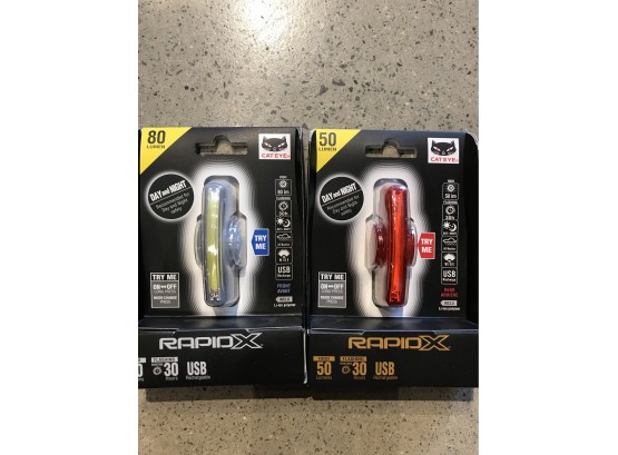 Cateye Rapid X Front And Rear Lights, Retail $90 Total