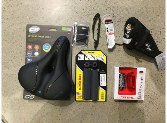 Mixed Lot Including Bike Seat, Grips, Lights, And Repair Accessories, Retail $103 Total