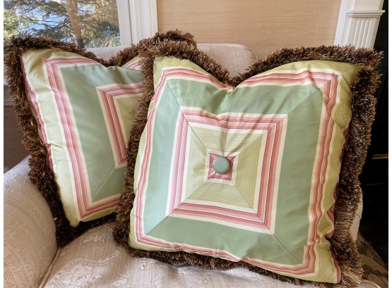 Pair Of Silk Decorative Pillow With Fringe Trim