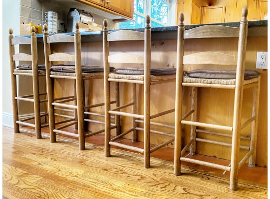 Set Of 4 Counter Stools With Woven Rush Seats
