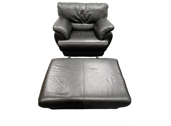 Large Leather Arm Chair And Ottoman