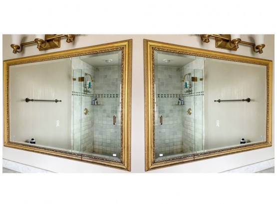 Pair Of Beveled Mirrors In Gold Frames