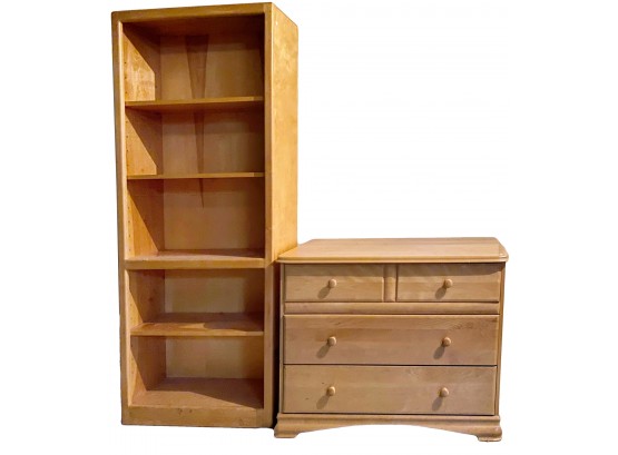 Wood Tall Bookshelf And Small Chest Of Drawers