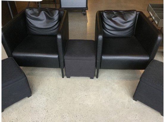Set Of (2) Chairs And (3) Storage Foot Rest Cubes