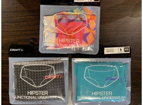 Three Pairs Women’s Hipster Functional Underwear, Size XS, Retail $75